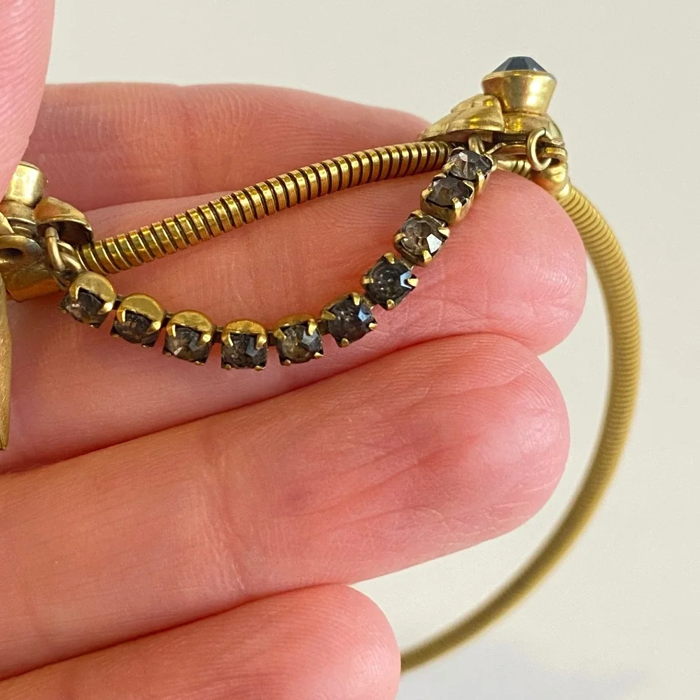 Vintage Gold‎ Filled Blue Rhinestone Festoon Snake Chain Spike Necklace 15
